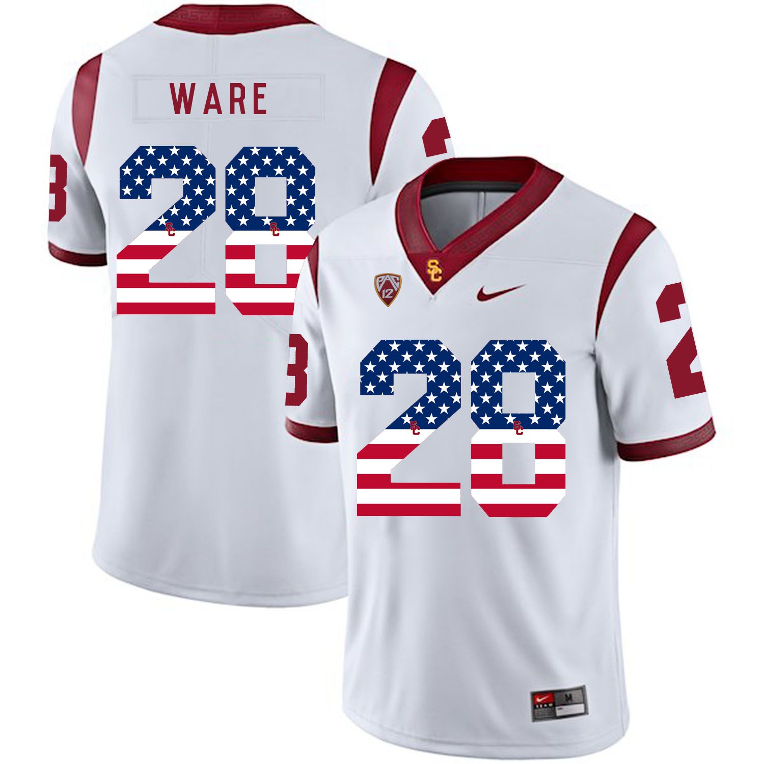 Men USC Trojans #28 Ware White Flag Customized NCAA Jerseys